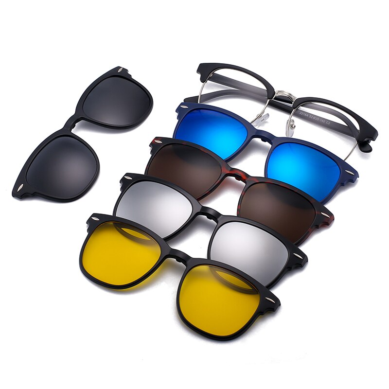 5Stck Magnetische Polarisierte Clip Auf Sonnenbrillen Frauen Männer Kunststoff Rahmen für Nacht Fahren Sonnenbrille UV400: 5stck quadrat 1