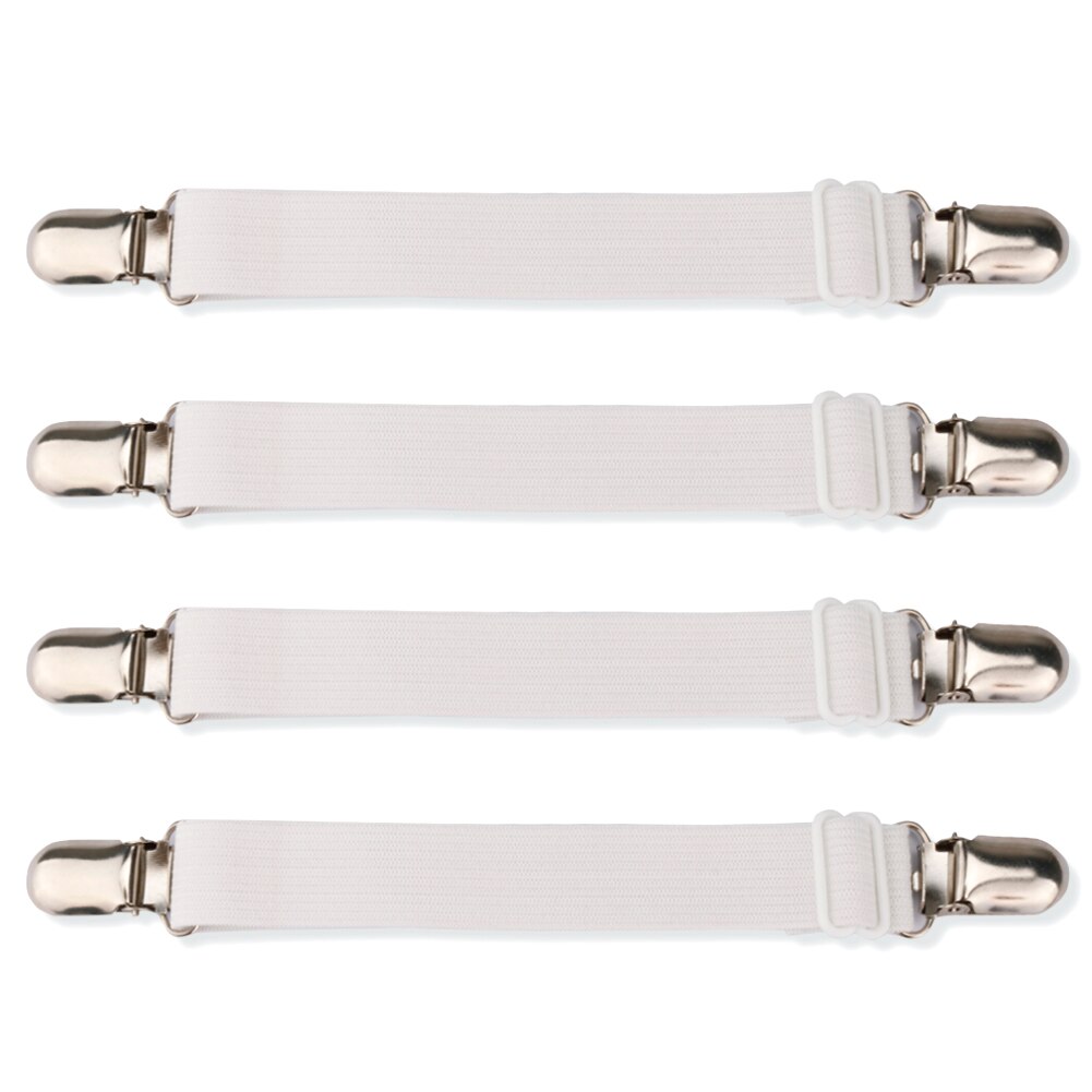 4Pcs Elastic Bed Sheet Holder Sheets Fasteners Adjustable Mattress Pad Cover Band Suspenders Blankets Fastener Straps with Clips: 4Pcs White