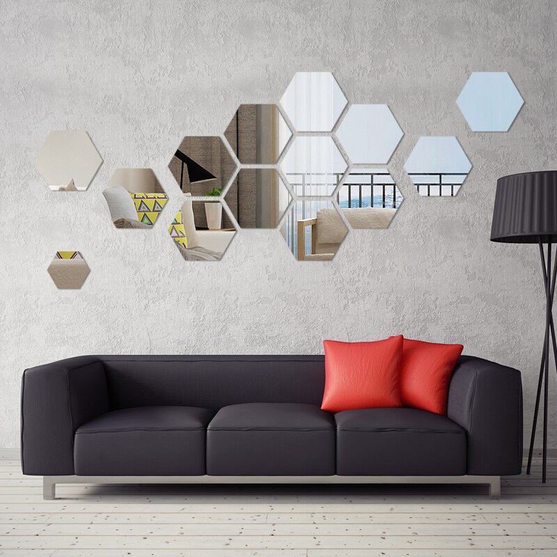 Espejo hexagonal 3D geométrico para decoración del hogar, pegatina de pared para agrandar la sala de estar, seguridad extraíble, 4 tamaños, 12 Uds.