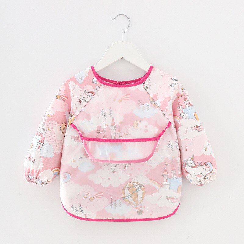 Infant Essen Kinder Zeichnung Lange Kurzarm Schürze Baby Bandana Lätzchen Nette Cartoon Lätzchen Wasserdichte Baby Selbst Fütterung Bib: 7Pink Horse