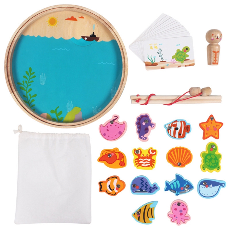 1einstellen mit 12 Fisch Angeln Spiel Spielzeug für Weihnachten Magnetische Spielzeug Holz Stück