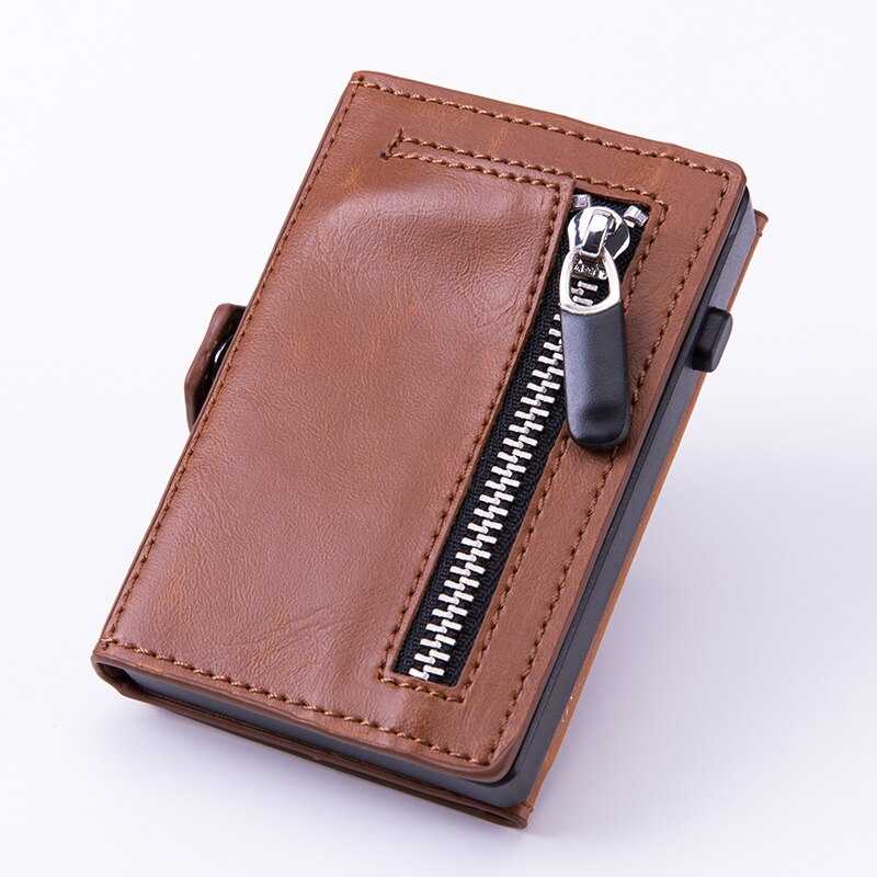 ZOVYVOL – portefeuille intelligent avec bouton de support Pop-up pour hommes, boîte unique, RFID, loquet de crédit, étui à cartes automatique, porte-monnaie: X65 Crazy Brown