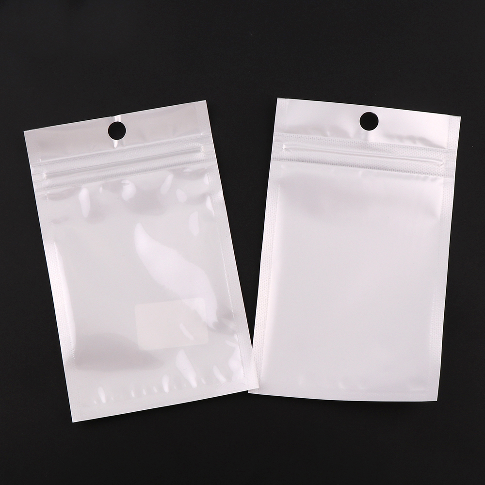 5 størrelse hvit/klar selvforseglet glidelås plast detaljemballasje pakke poly bag ziplock zip lock oppbevaringspose pakke med hengehull