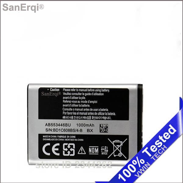 1000mAh AB553446BU for Samsung B2100 C3300 Xplorer B100 SCH-B619 C3300K C5212 Duos C5212i C5130 1000mAh Battery