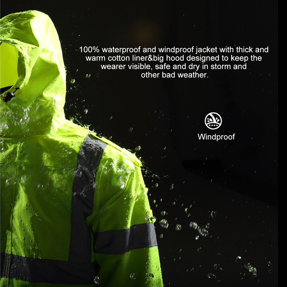 SFVest High Visibility Reflective Cotton Coat Waterproof Rain Jacket Luminous Safety Riding Warning Safety Winter Cotton Jacket