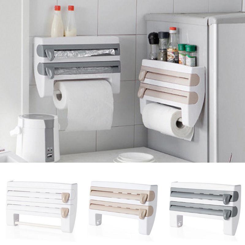 Dispensador de rollos de cocina, soporte de pared para nevera, Film transparente, papel de aluminio, montado en la pared