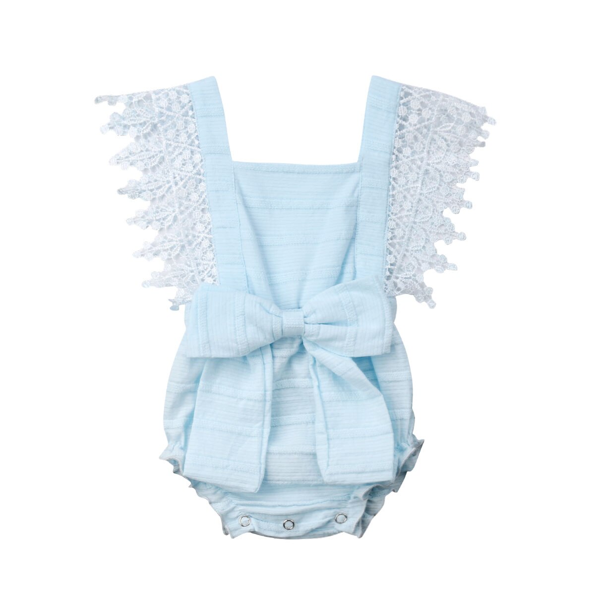 0-18M Nieuw Zomer Mooie Peuter Baby Meisjes Jongens Romper Lace Mouwen Effen Strik Jumpsuits Kleding: Blauw / 18m