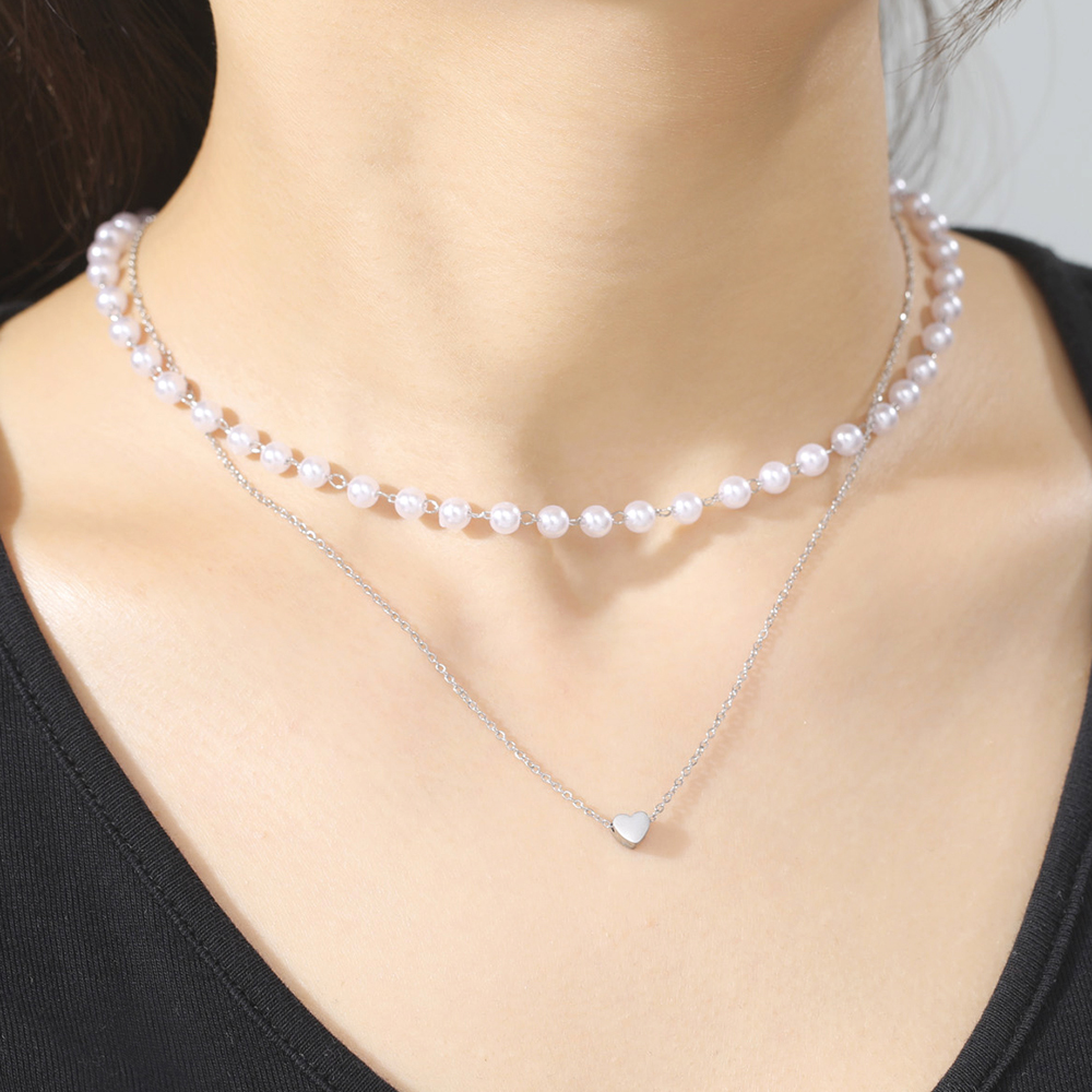Skyrim Tiny Heart Choker Necklaces Stainless Steel Double Layered Beads Chain Necklace Women Aesthetic Jewelry Mother Day
