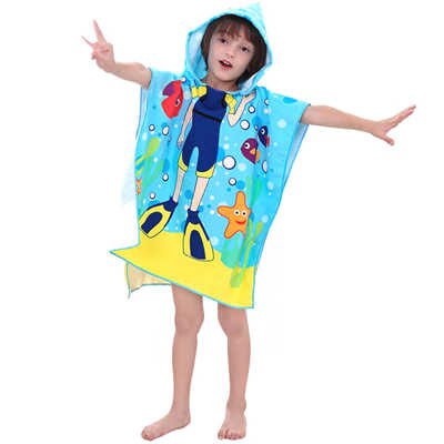 Toalla de baño con capucha para niños, Poncho, albornoz para niños, tiburón, sirena, Princesa, buceador, de secado rápido, toalla de playa de microfibra: Diver