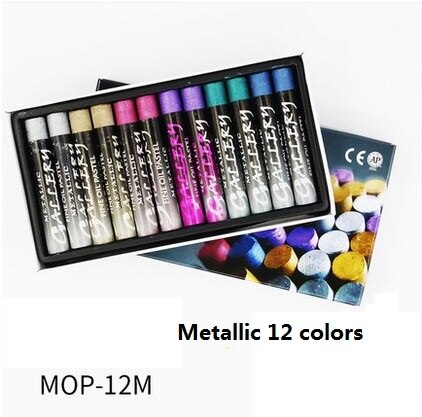 Mungyo 12/ 24 farver oliepasteller metalliske og fluorescerende tegneforsyninger: 12 metalliske farver