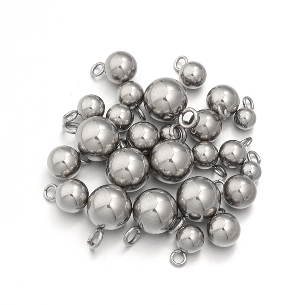 10-20 pz/lotto Ciondolo a Sfera Solido in Acciaio Inossidabile Pendenti con Perline di Metallo Sfera Rotonda per Gioielli Fai da Te Creazione di Orecchini Collana Bracciale: Rhodium placcato