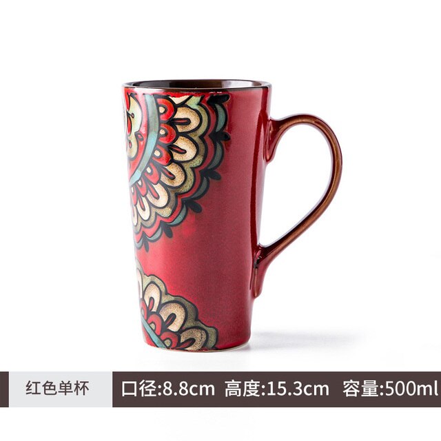 Ceramic Coffee Mug Retro Large-capacity Office Southeast Asia Water Cup Cups and Mugs with Lid Spoon Birthday CM25: 2