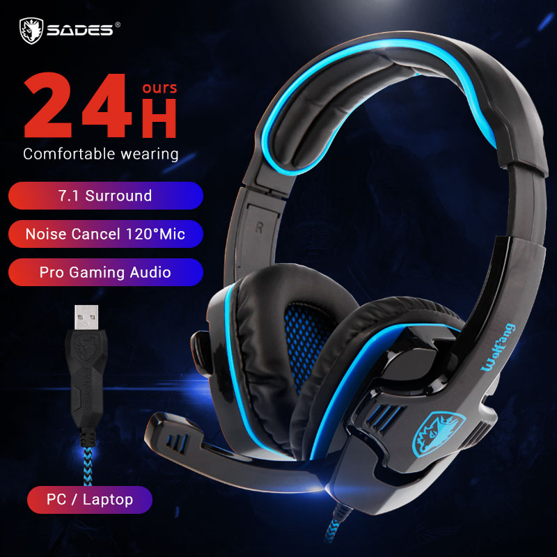 SADES WOLFANG Headset Gamer 7.1 Surround Noise Cancelling Gaming Headset Headphones With Microphone SA901 for Laptop PC