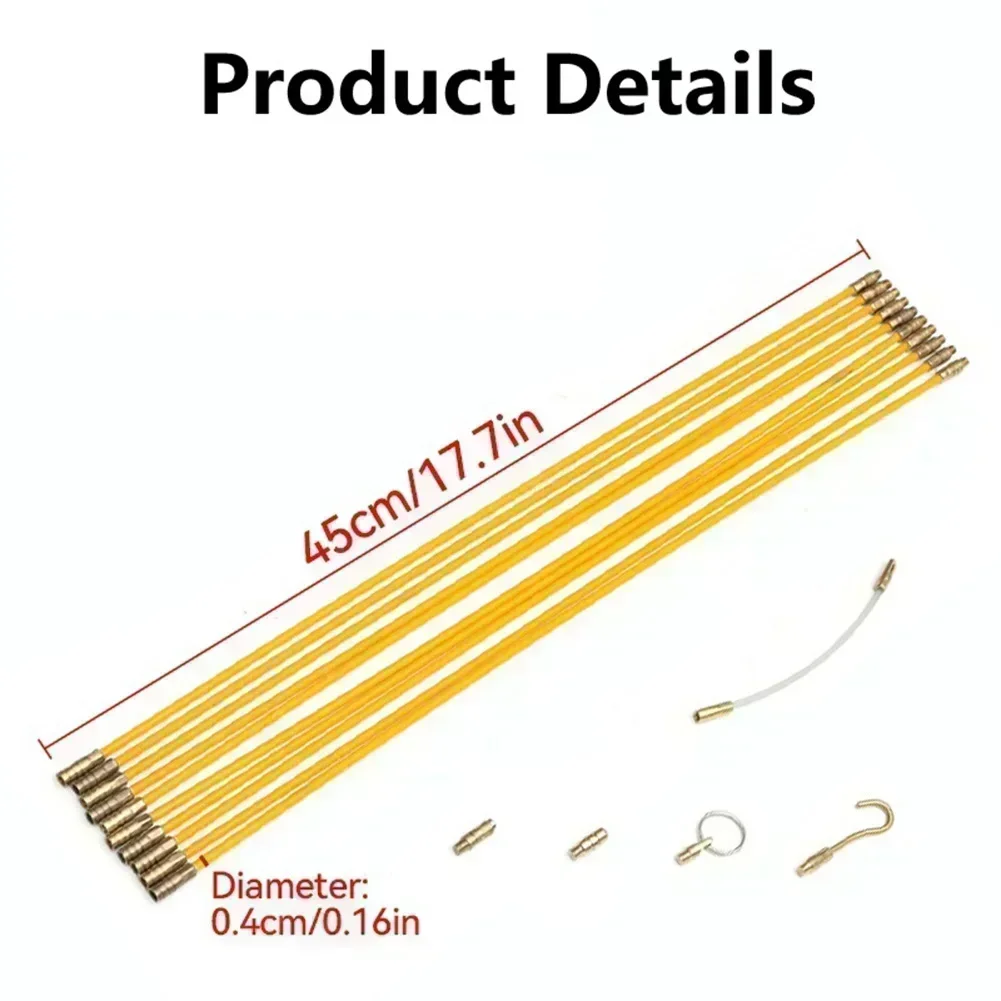 10Pcs Fiberglass Wire Cable Push Puller Running Rods Fish Pulling Kit Wall Electrical Wires With Hook Rods Tool Accessory