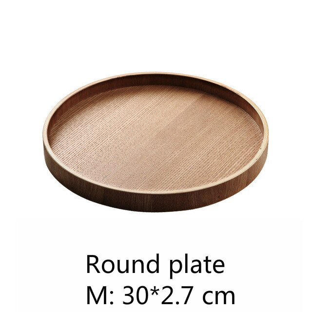 Trä rund/oval/rektangulär serveringsbricka trä tallrik te maträtt dryck tallrik mattallrik middag nötbiff frukt mellanmålsbricka: 2