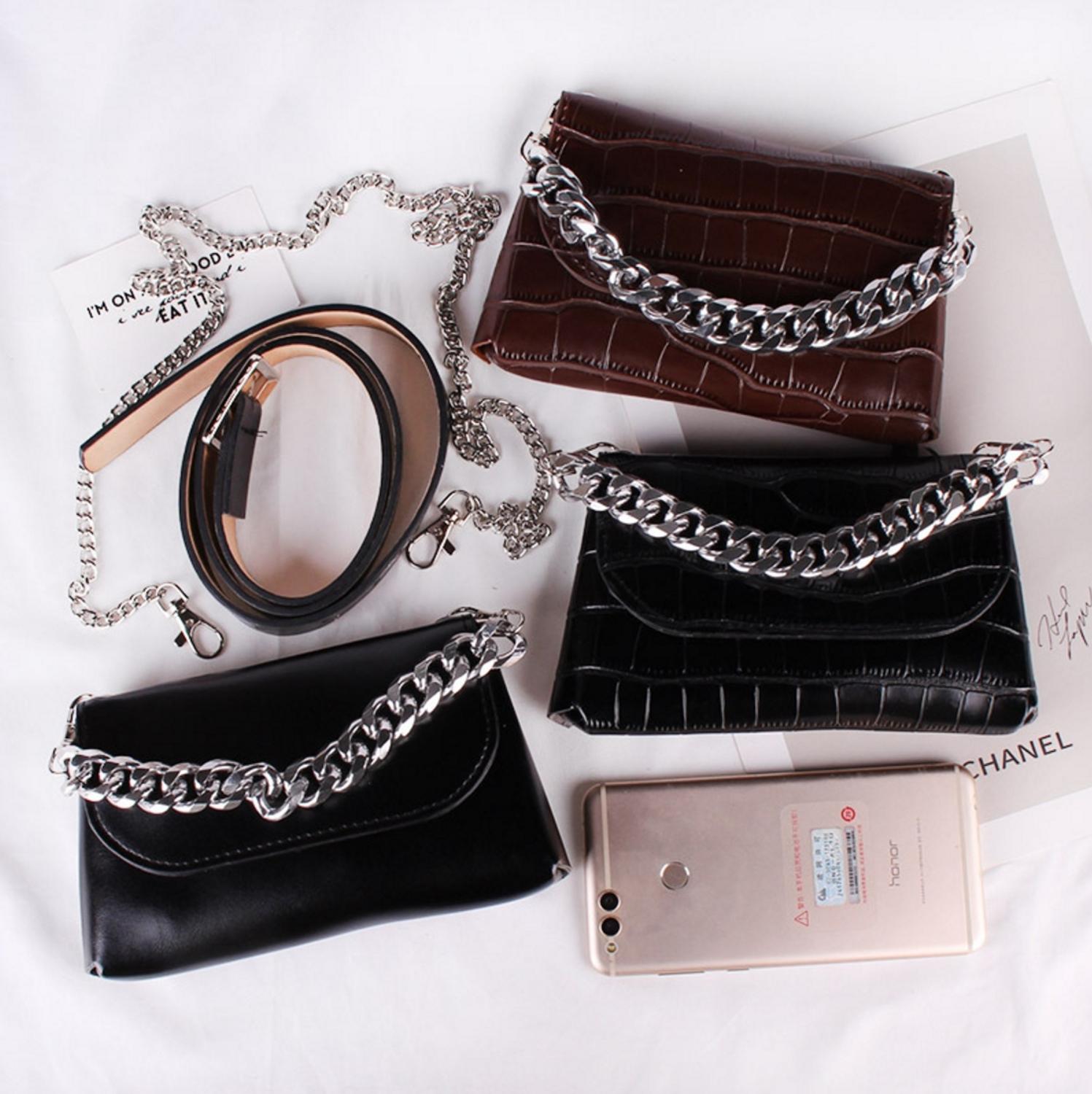 Women Leather Chain PU Leather Waist Bags Crossobdy Hand Bag Tote Clutch Chain Messenger Bags Shoulder Bag Flap Handbag for Lady