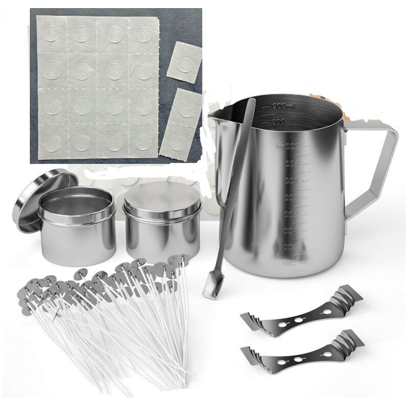 Kit de fabrication de bougies bricolage outils d'artisanat avec bougie faire verser Pot et cuillère, 100 pièces mèches de bougie et bougie mèches autocollant,: Default Title