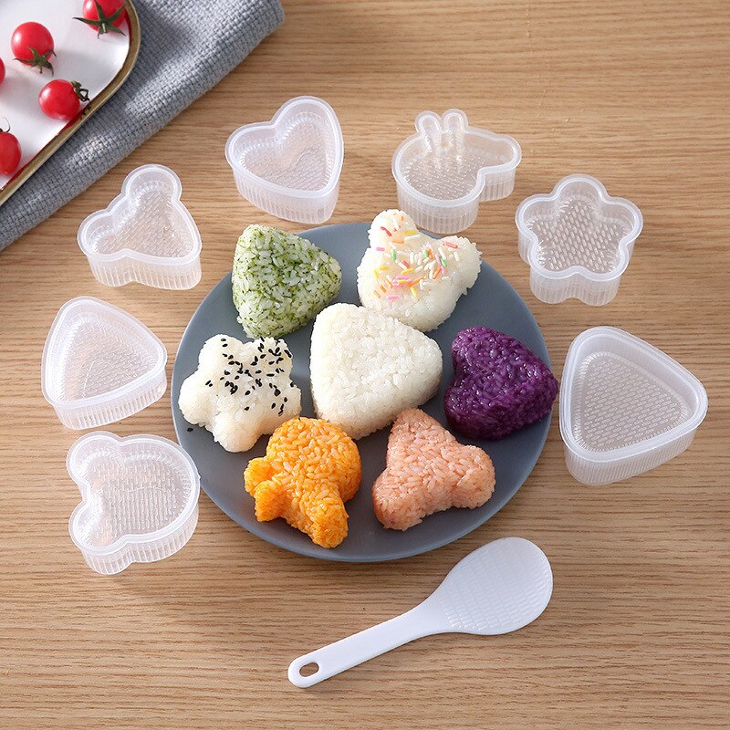 Set DIY Sushi Mold Onigiri Rice Ball Food Press Form Sushi Mold Onigiri Rice Ball Bento Press Maker Mold Tool japanese stuff: 8pc