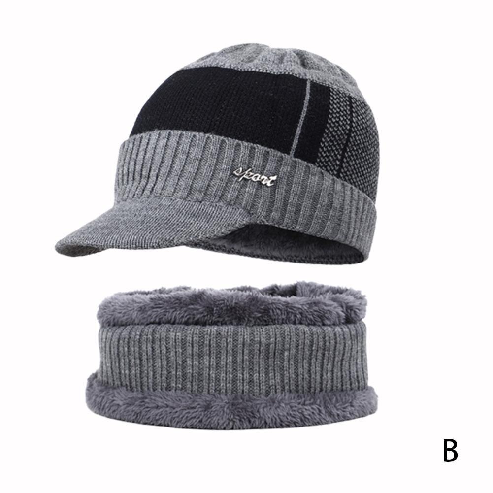 gorro de invierno cálido para hombre, gorro de invierno para hombre, gorro de lana y piel, gorro de punto con visera gruesa: B