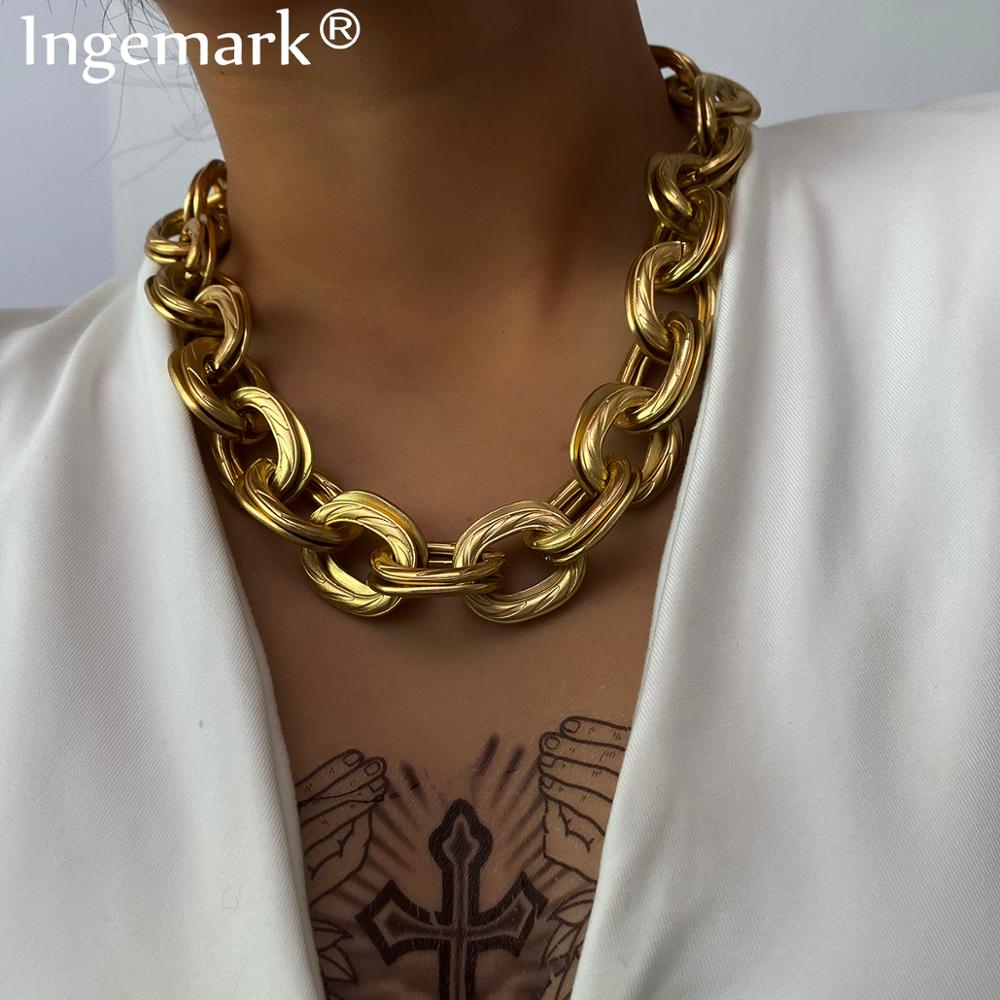 Ingemark Punk Miami Curb Kubanischen Kette Halskette Frauen Collares Rock Hip Hop Big Chunky Choker Thick Halskette Steampunk Männer Schmuck