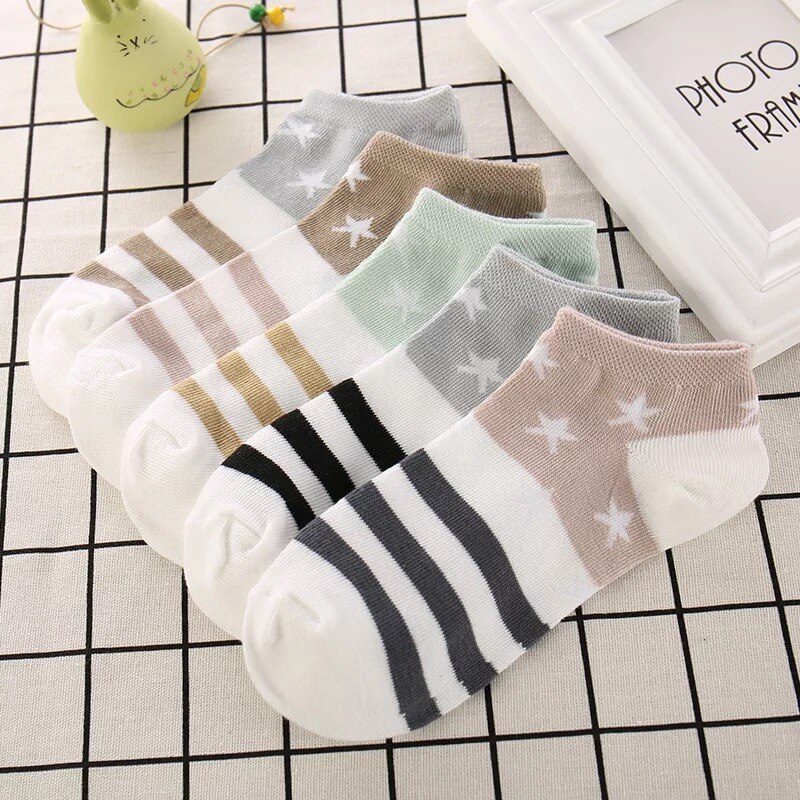 Ensemble de chaussettes pour femmes, fines, bleues, à carreaux, motif d'ours chat, Tube bas en coton, mignonnes chaussettes de sport pour filles, respirantes, d'équipage, Kawaii, printemps été: 05