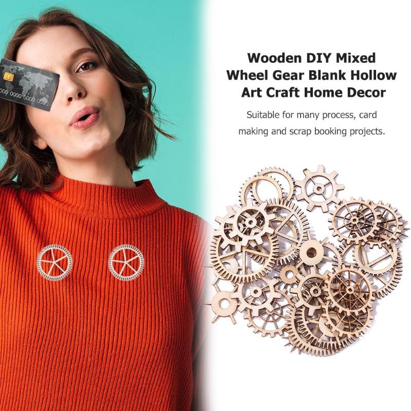 36pcs 20-36mm Houten DIY Gemengde Wheel Gear Blank Hollow Art Craft Home Decor Lichtgewicht Delicate Wiel gear Handgemaakte Craft Thuis
