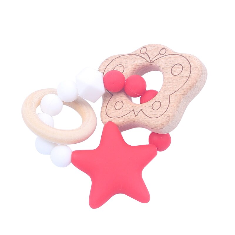 Di legno Teether Del bambino Animale Del Braccialetto Dei Monili A Forma di Dentizione per biologico Legno Perle di silicone Crepitio Del bambino Passeggino Accessori Giocattolo: bambino teathers 8