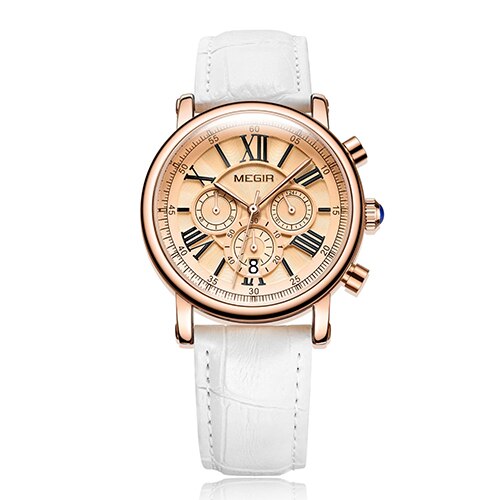 Reloj MEGIR de las mujeres de la relojes de pulsera superior de la de lujo de las señoras reloj de cuarzo reloj para los amantes Relogio femenino deporte Relojes: White