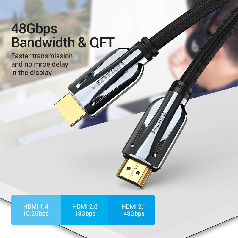 Vention HDMI Cable HDMI 2.1 Cable 8K@60Hz 4K@120Hz Ultra High Speed 48Gbps for PS4 Mi TV Box Splitter Digital HDR HDMI 2.1 Cable