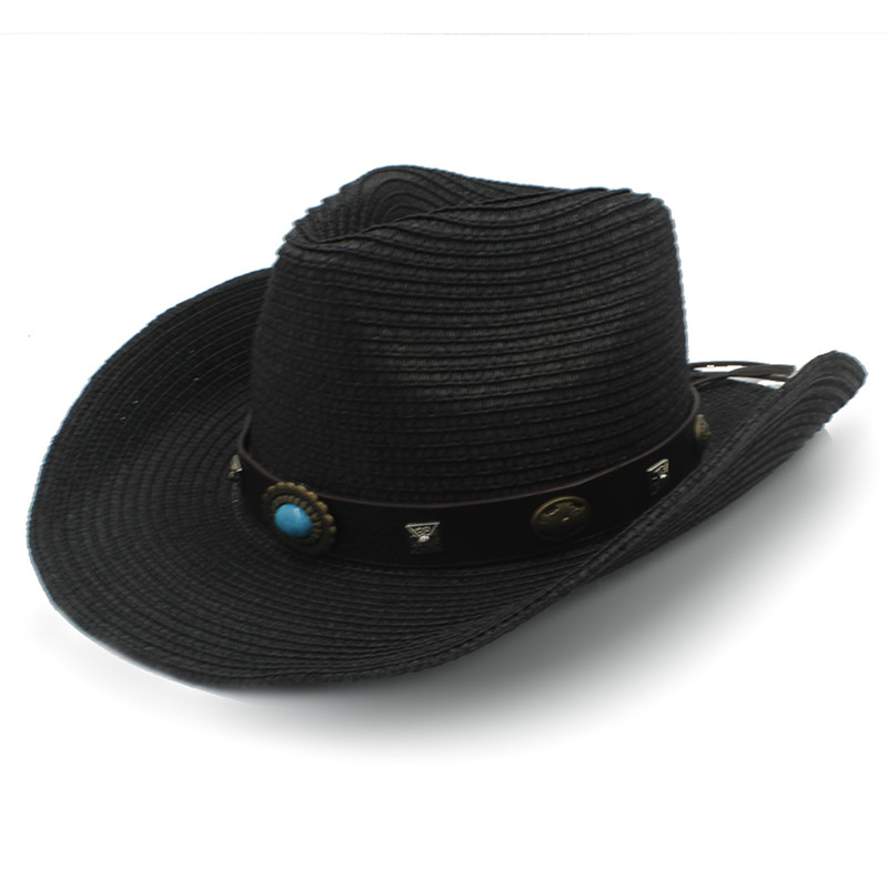 Men Straw Western Cowboy Hat Roll Up Brim Gentleman Sombrero Hombre Jazz Hat
