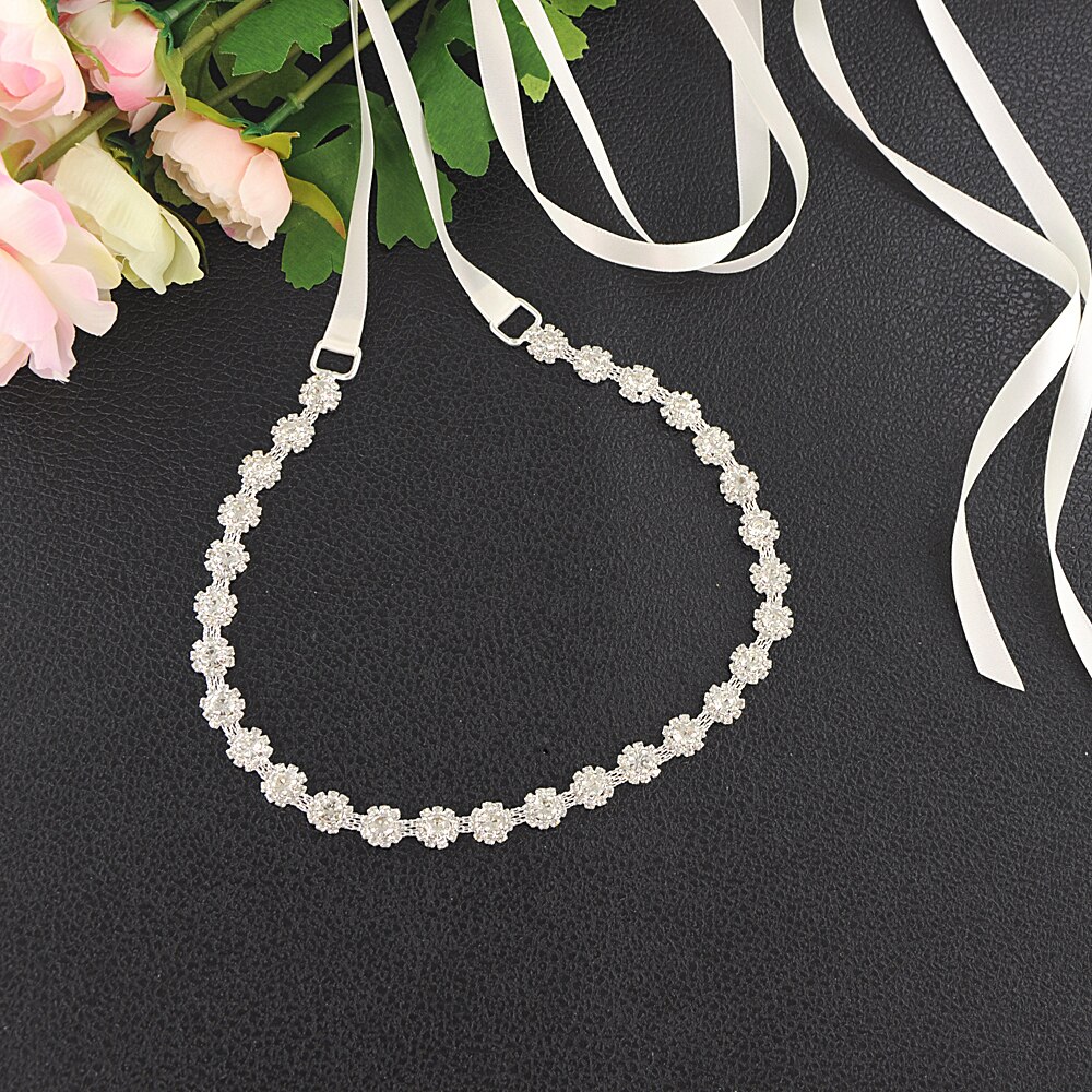 TRiXY S378 Shinny Thin Rhinestone Belt Wedding Belt Sash Silver Diamond Crystal Bridal Belt For Wedding Dress Wedding Decoration: off white