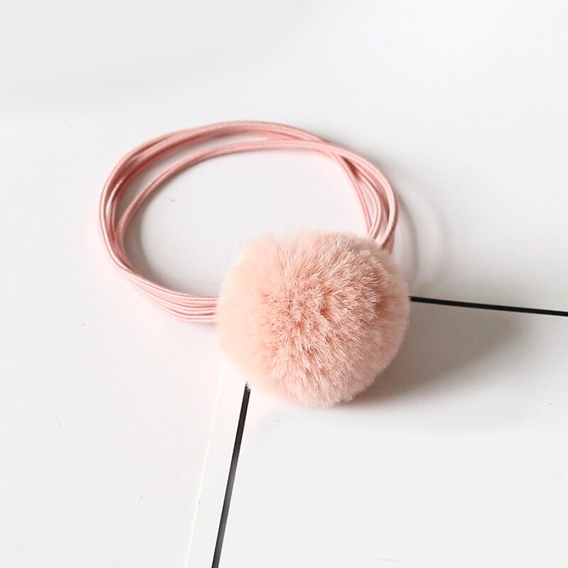 Babymeisjes schattige pompon elastiekjes haarbandjes bal roze scrunchie kinderen mooie nepbont rubberen band haaraccessoires: Roze