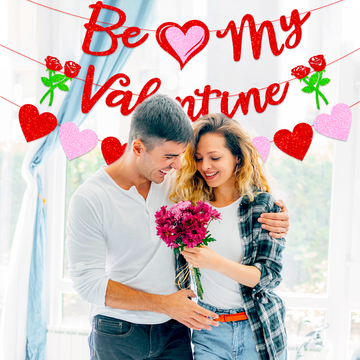 Valentijnsdag Decoraties Flash Banners Worden Mijn Valentine Glitter Hart Krans Foto Props Valentines Party Diy Decor Levert