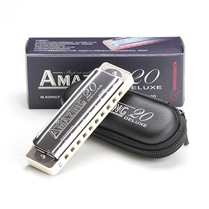 Diatonic Harmonica - 10 Hole Blues Harp - C Key - Phosphor Bronze Reeds - Stainless Steel Cover: White
