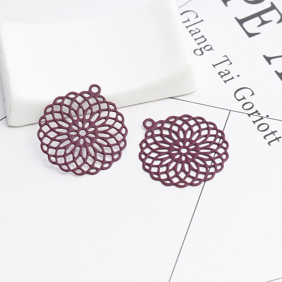 Flower of life berlocker koppar filigran stämpling hängen silver färg 3cm x 2.7cm för att göra själv örhängen smycken , 10 st: 4