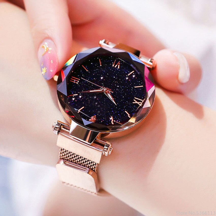 ciel étoilé chiffre romain horloge femmes montres aimant boucle Vibrato violet dames montre-bracelet