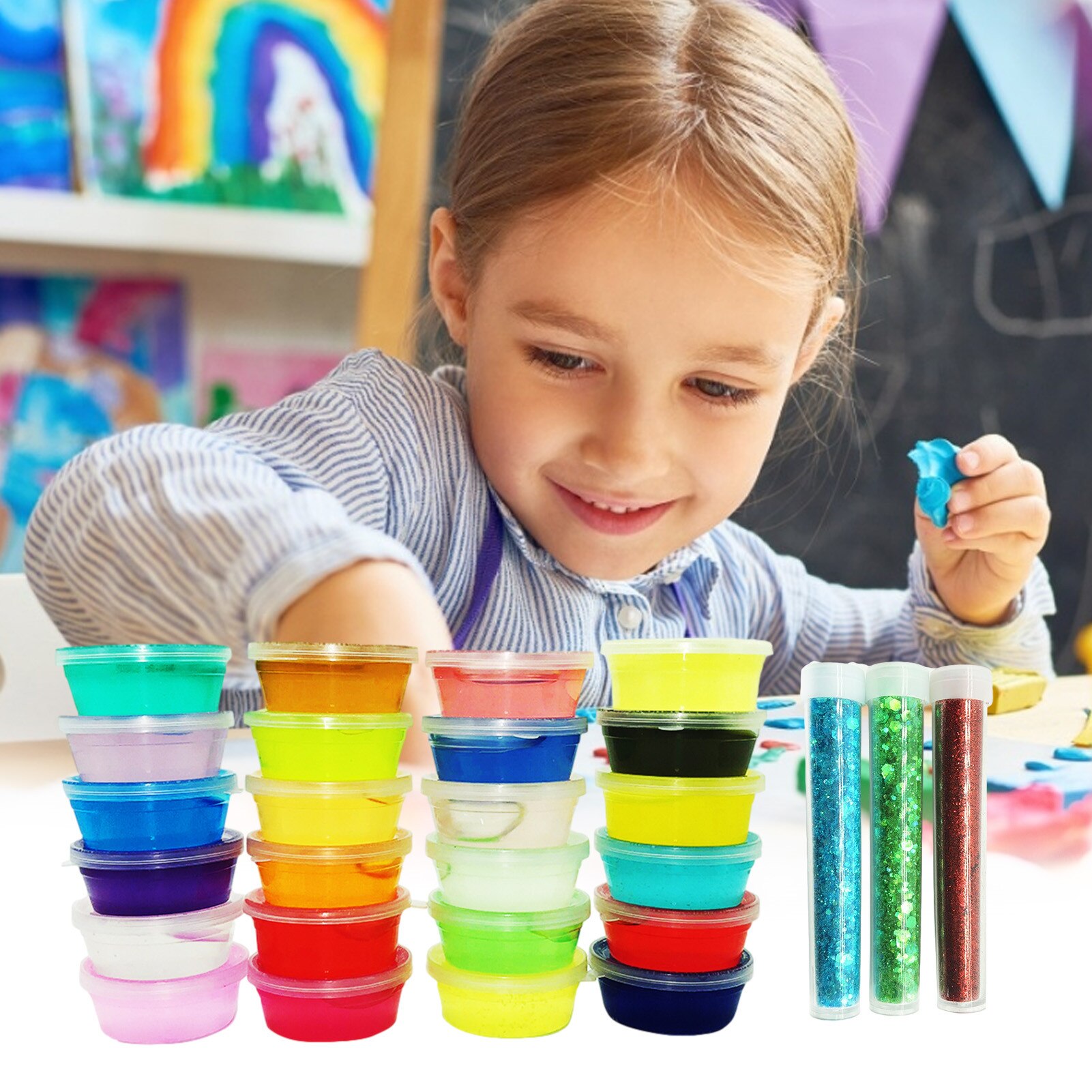 24colors Kids DIY Slime Kit Slime Charms Glitter Jars Slime Supplies Kit For Children