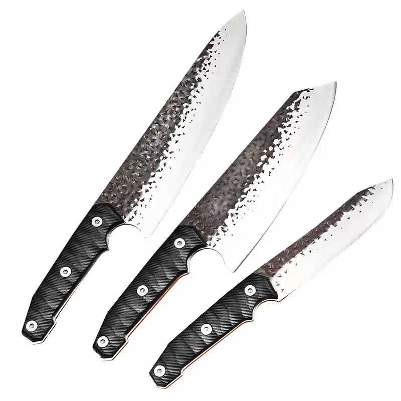 2022 Hand Forged Knife Chef Cooking Kitchen Knives Set Santoku Utility Hunting Knife With Composite Fiber Handle: 3 Pcs Set