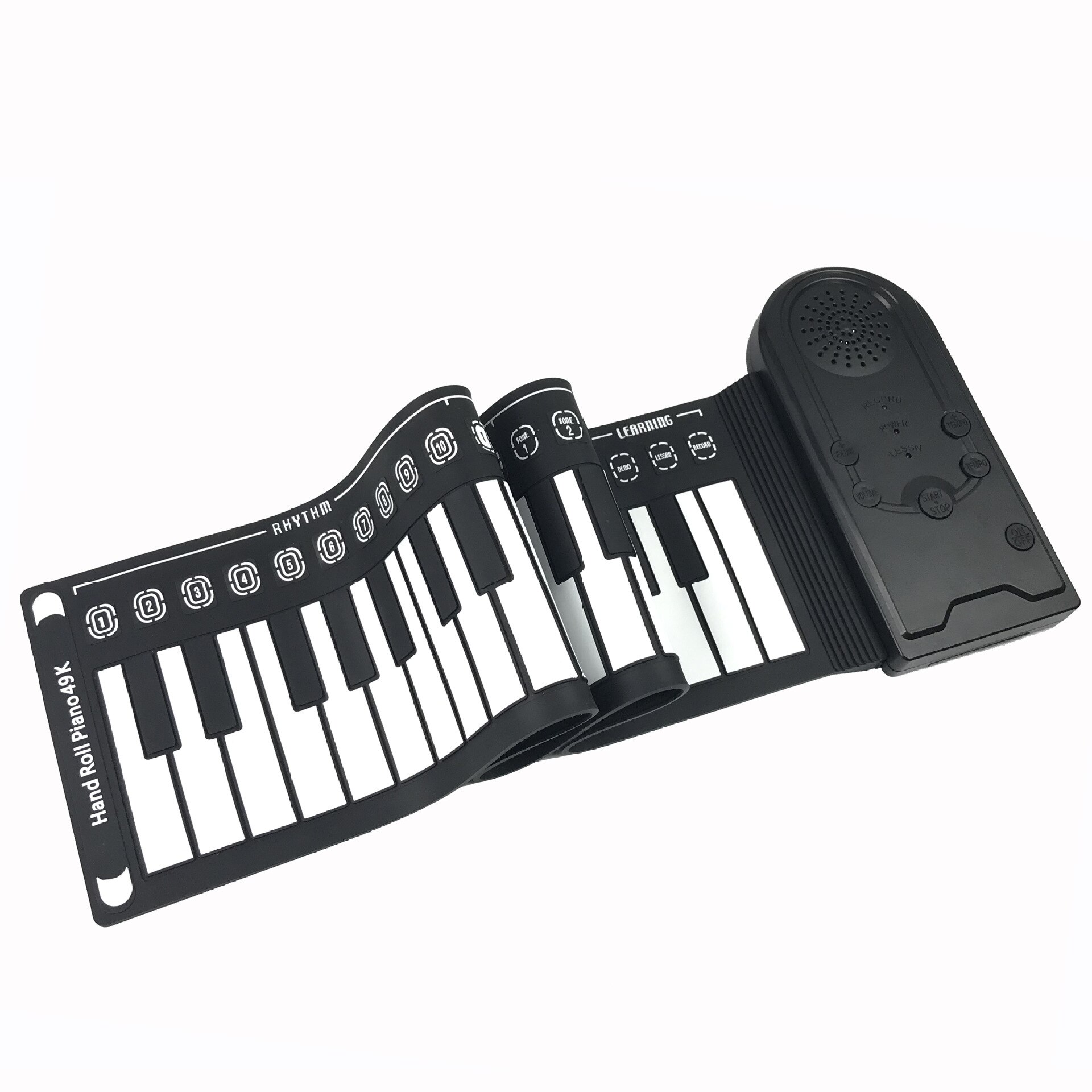 49 keys speaker Hand roll piano Portable folding Electronic organ Novice children Practice piano Musical instrument: Black
