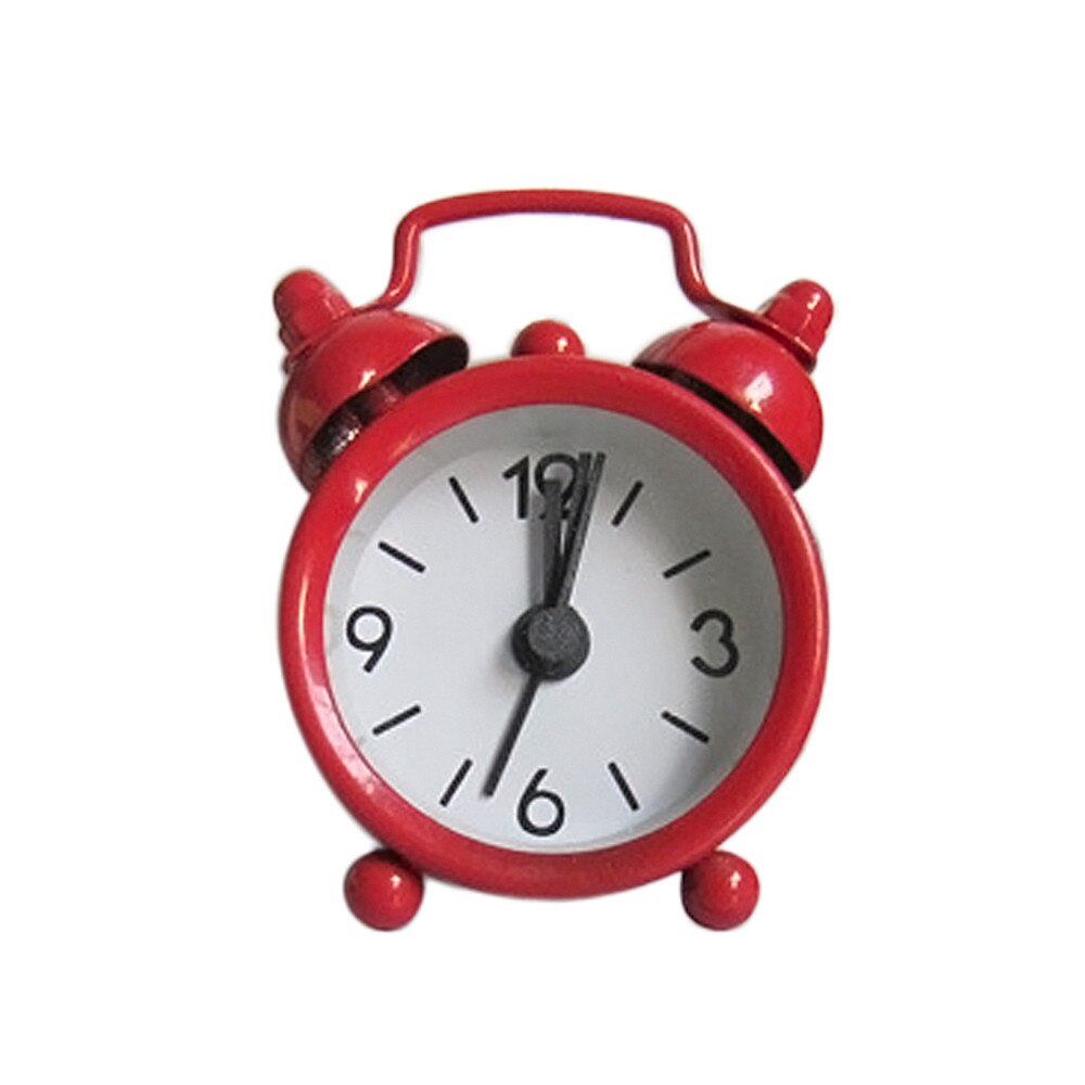 Retro Portable Cute Mini Cartoon Alarm Clock Round Number Double Bell Desk Table Digital Clock Home Decor sep30: RD