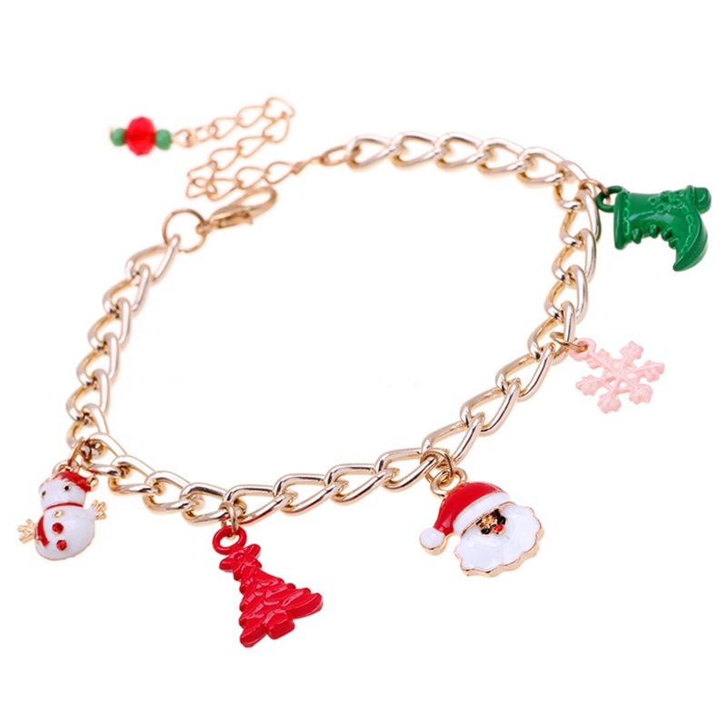 5pc julekvinder smykkesæt julemand elg klokke øreringe halskæde armbånd indretning jul til pige kvinder kone mor veninde: Multi