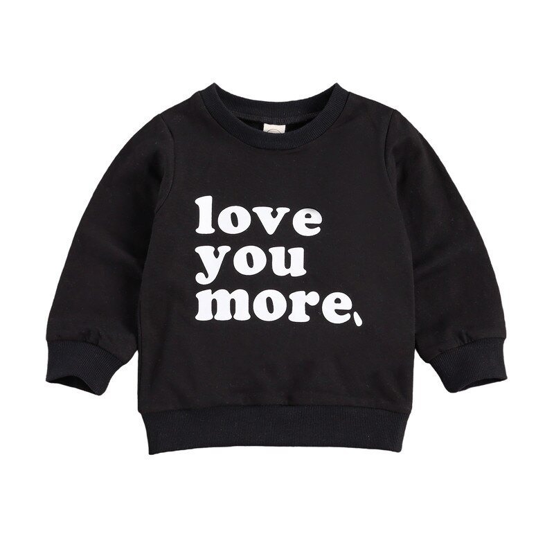 Sweat-shirt à manches longues pour enfants filles et garçons, pull-over décontracté à col rond avec lettre imprimée: Black / 110