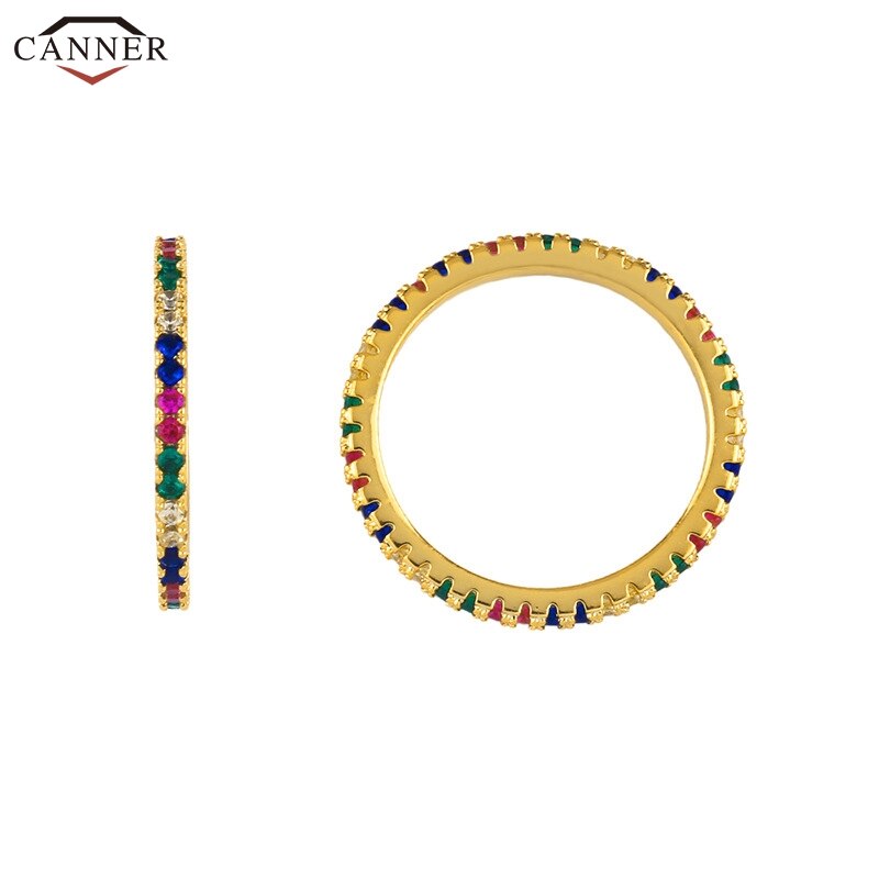1pcs Full Cubic Zirconia Engagement Wedding Rings for Women Gold Color Colorful CZ Crystal Rings Dainty Thin Finger Ring H40
