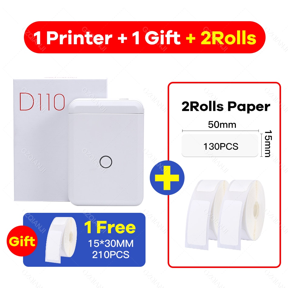 Niimbot D110 Mini Portable Thermal Label Printer Paper Roll Hangul Bluetooth Label Printer Sticker Pocket Barcode Printer D11 0: add 2 White Label B