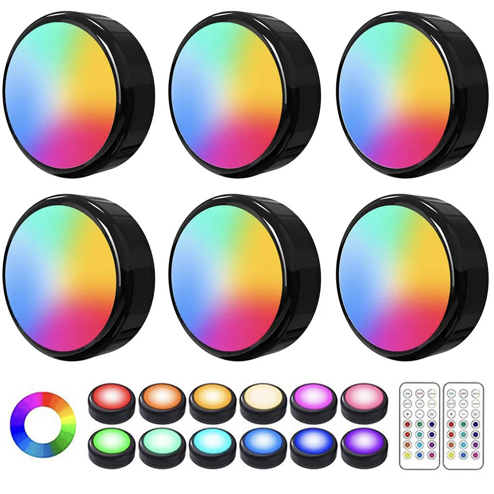 RGBW LED Puck luces nocturnas Control remoto regulable debajo del gabinete luz con pilas lámpara de empuje inalámbrica armario de cocina