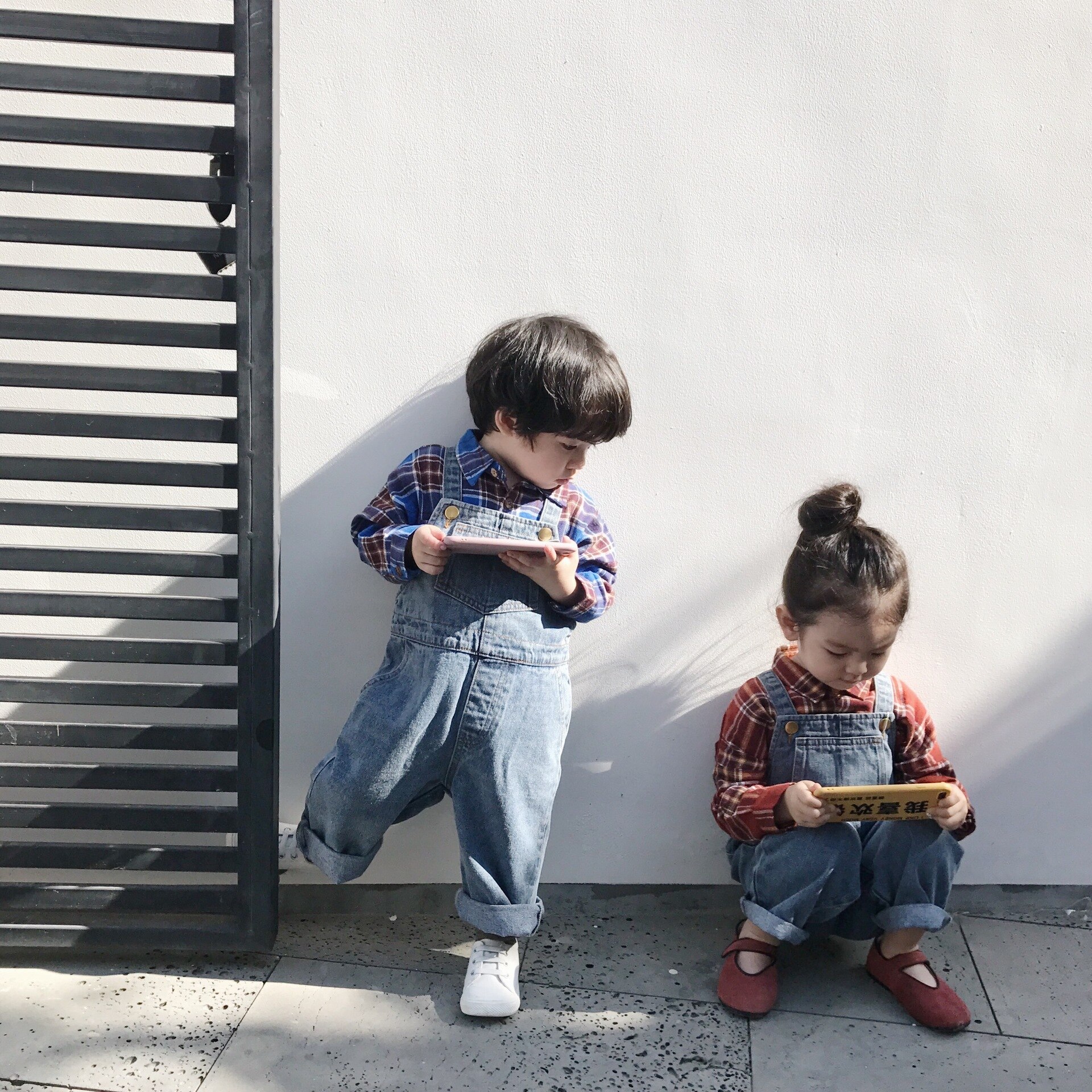 5444 Children Suspender Pants Spring Autumn Baby Boys Girls Jeans Cute Sisters and Brothers Jeans 1-9Years Kids Overalls