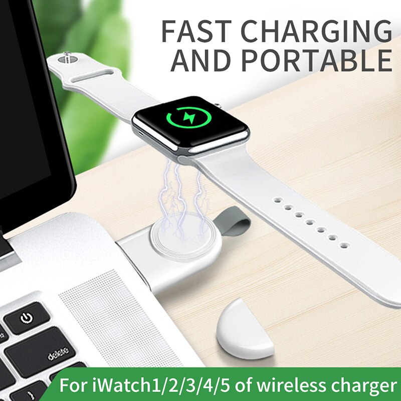 Base de carga inalámbrica iwatch, cargador magnético 2W MAX, conexión USB portátil pequeña, cargador de reloj inalámbrico ABS + PC