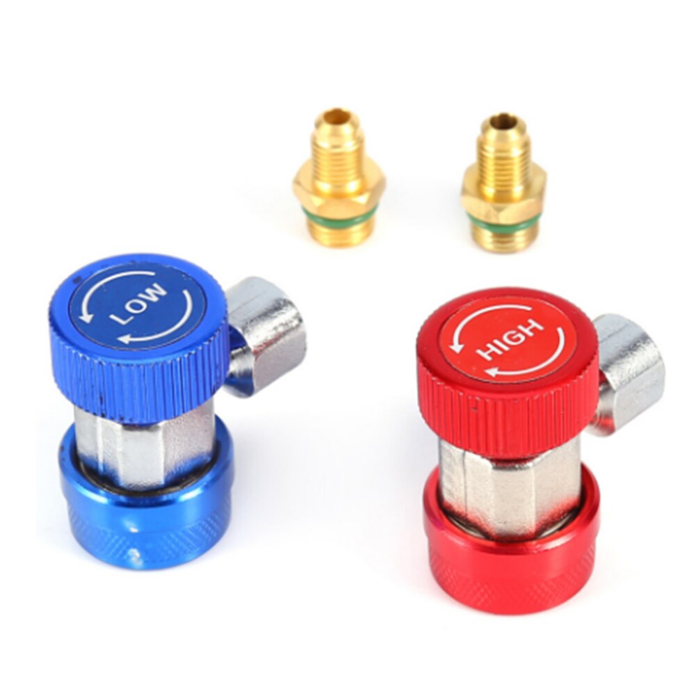 Conector rápido ajustable para aire acondicionado, adaptador de alto y bajo voltaje, conectores de acondicionamiento de aire para coche, color rojo y azul,