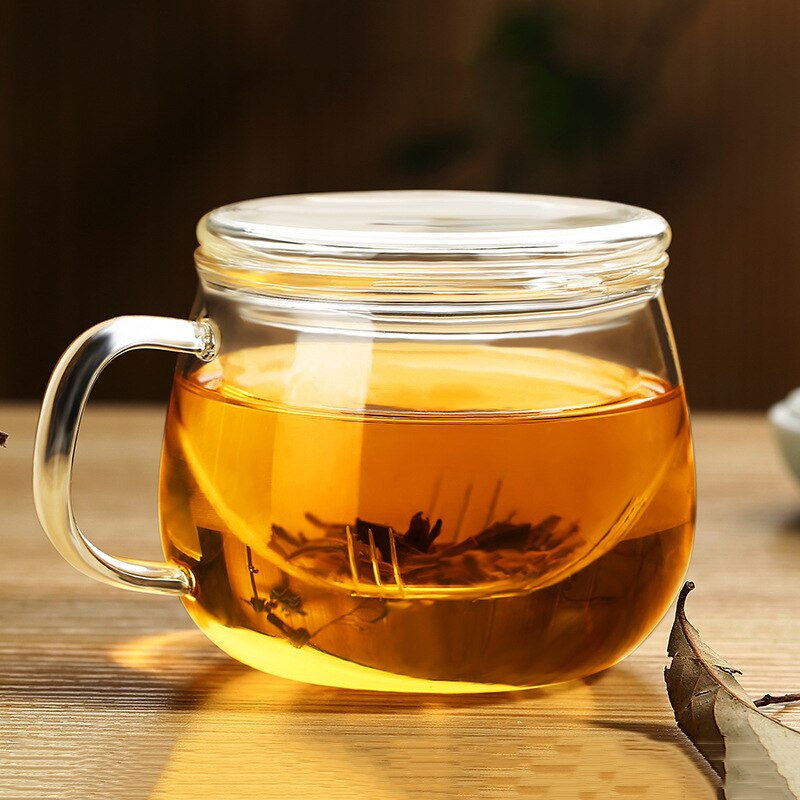 Taza de té de vidrio para el hogar, recipiente resistente al calor de alta temperatura, a prueba de explosiones, con Infusor de leche, rosa, flor: Type2