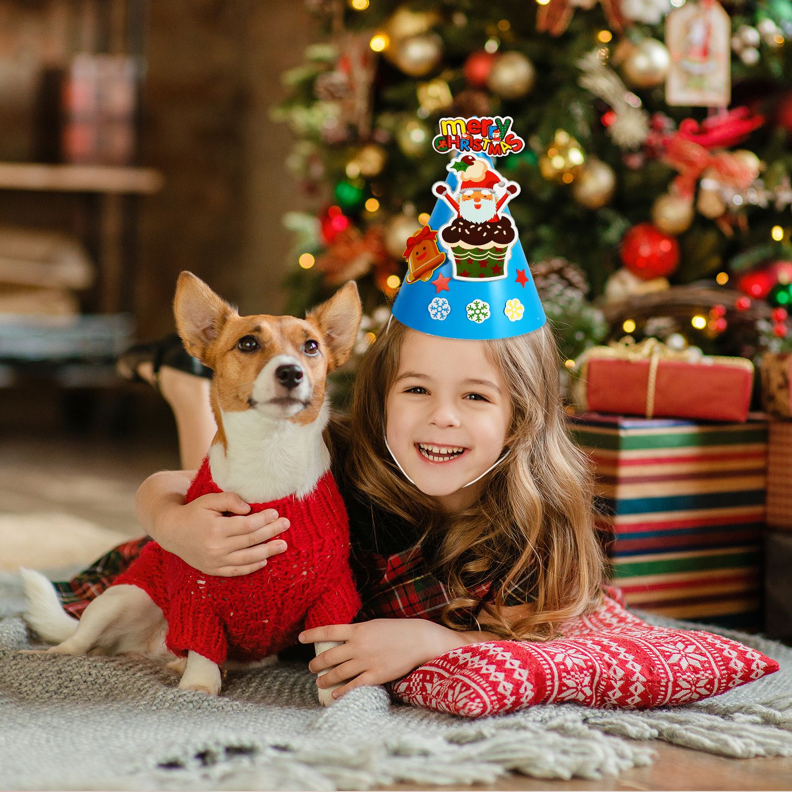 5pcs Christmas Theme DIY Craft Materials Novel Paper Hat Decor Hats Making Kits DIY Hat Kits for Kids Xmas Handicrafts